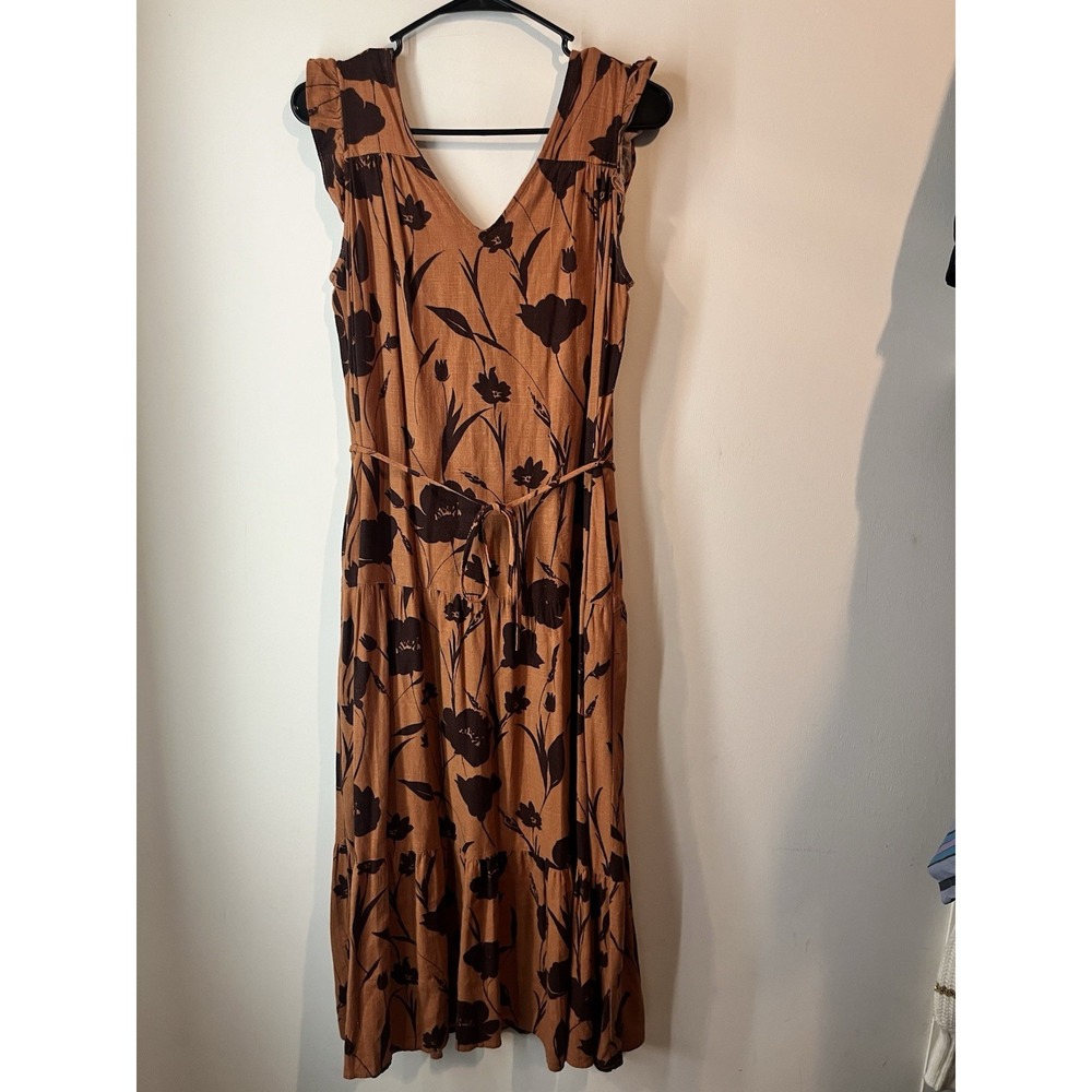 Simply Vera Wang Linen Blend Midi Dress XS Orange Floral Print Sleeveless Lined